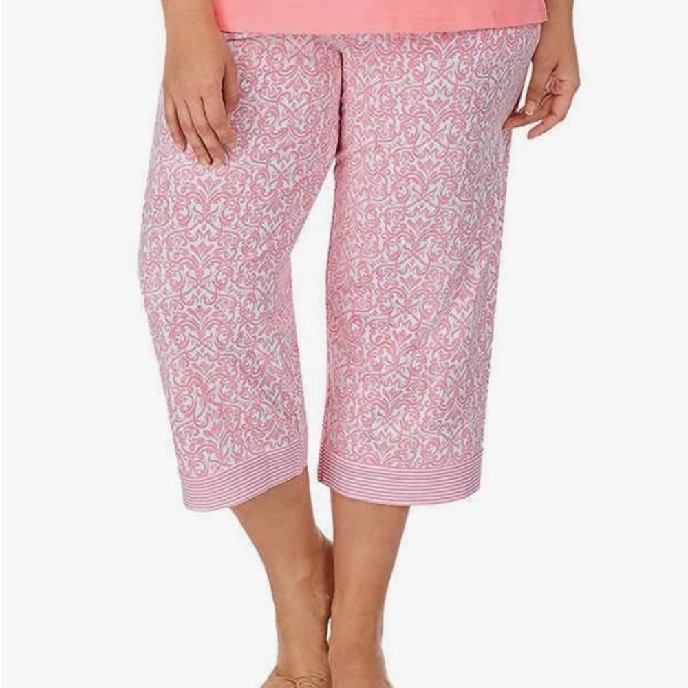 Midnight by Carole Hochman Pink and White Floral Pajama Capri Pants